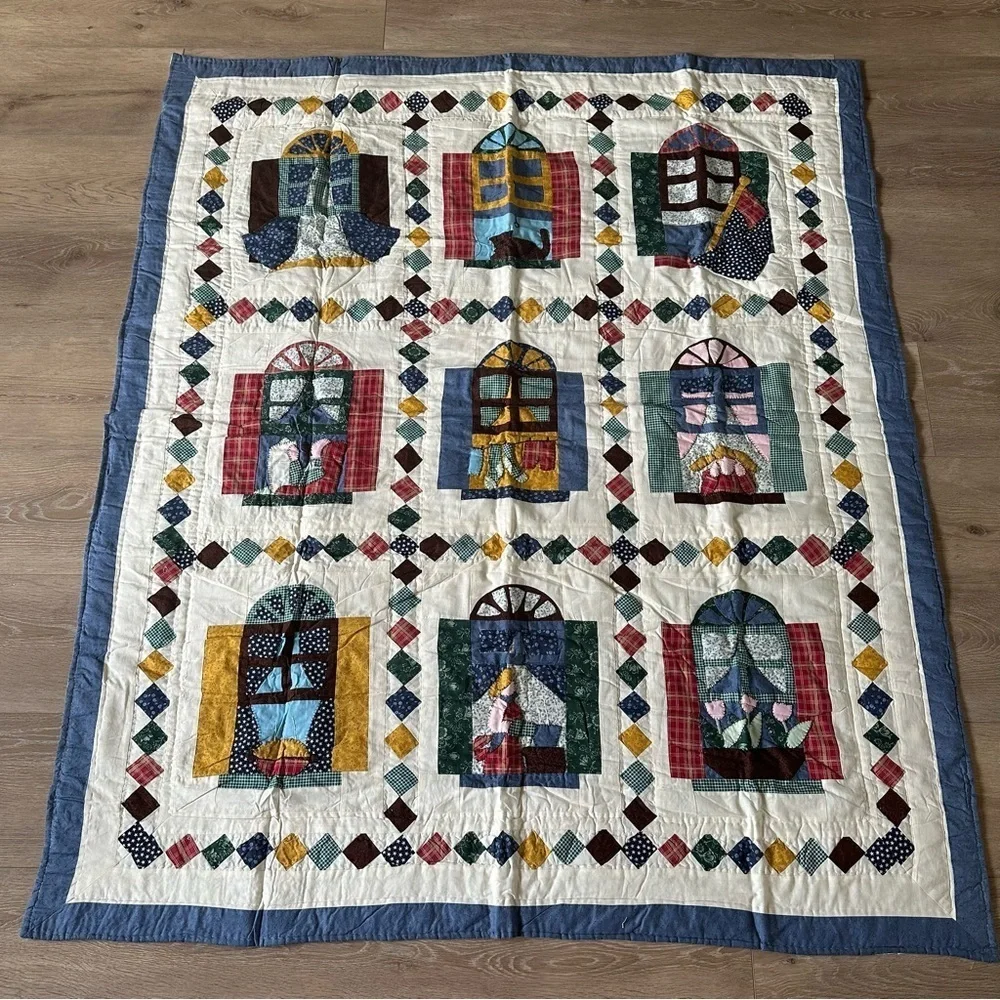 Vintage Cotton Small Patchwork Quilt Village Home Cozy Vibe